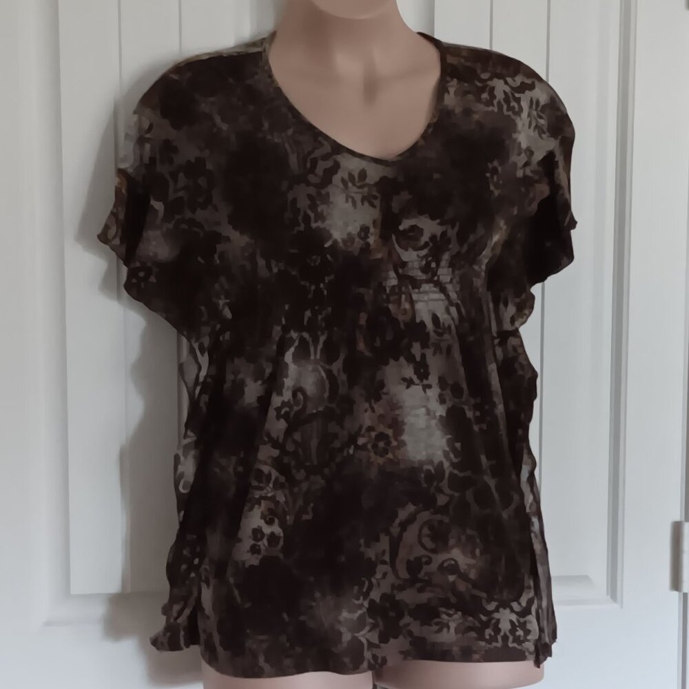 Gemstone Women's Boho Floral Short Sleeve Top S